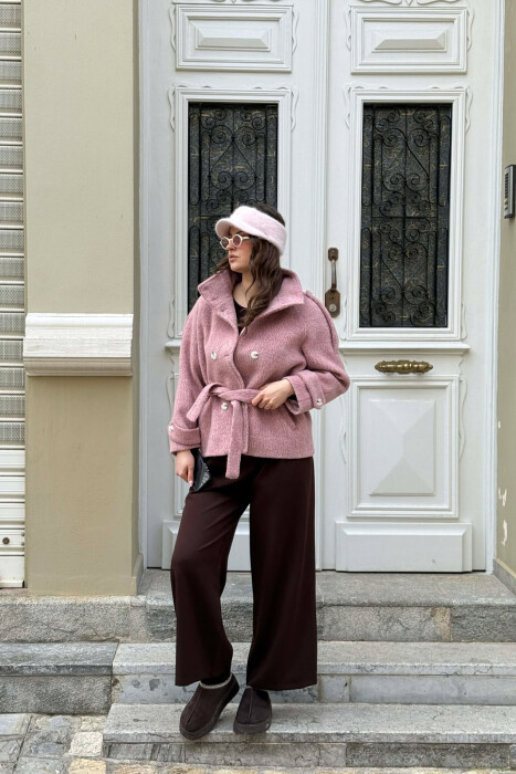 ONE COLOR BUTTONED WOMAN COAT WITH BELT VINEGAR/UTHULL - 3