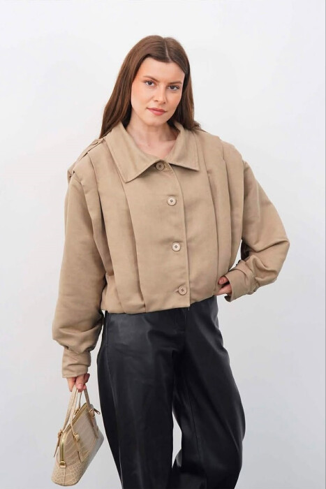 ONE COLOR BUTTONED WOMAN JACKET BEIGE/BEZHE - 1