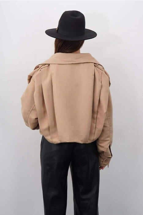 ONE COLOR BUTTONED WOMAN JACKET BEIGE/BEZHE - 3