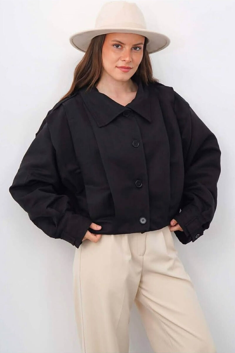 ONE COLOR BUTTONED WOMAN JACKET BLACK/ E ZEZE - 1