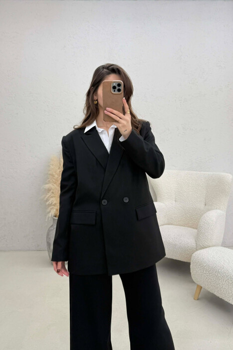 ONE COLOR BUTTONED WOMAN JACKET BLACK/ E ZEZE 