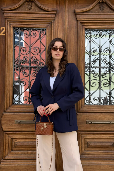 ONE COLOR BUTTONED WOMAN JACKET BLUE/BLU - KLAUDIO FASHION