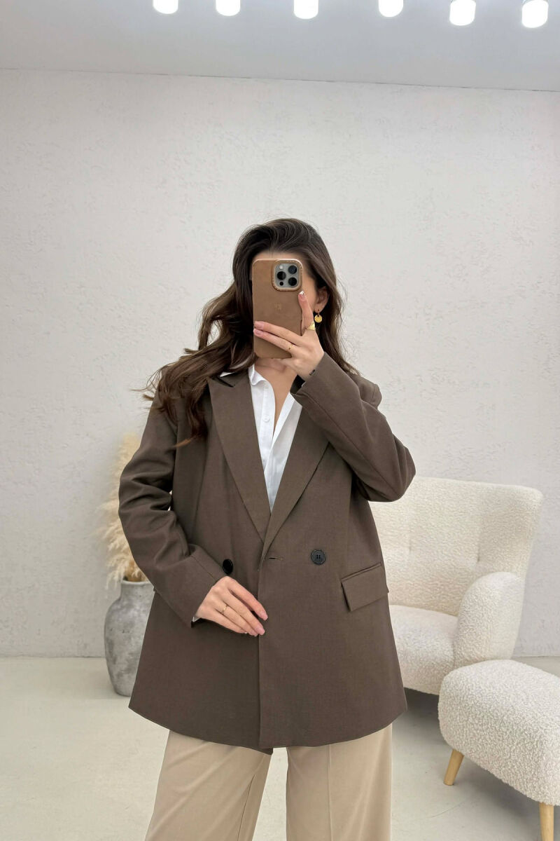 ONE COLOR BUTTONED WOMAN JACKET BROWN/KAFE - 3