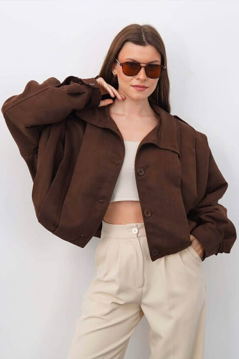 ONE COLOR BUTTONED WOMAN JACKET BROWN/KAFE - 2