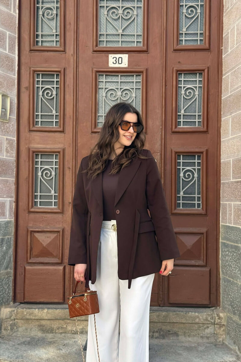 ONE COLOR BUTTONED WOMAN JACKET BROWN/KAFE - 1
