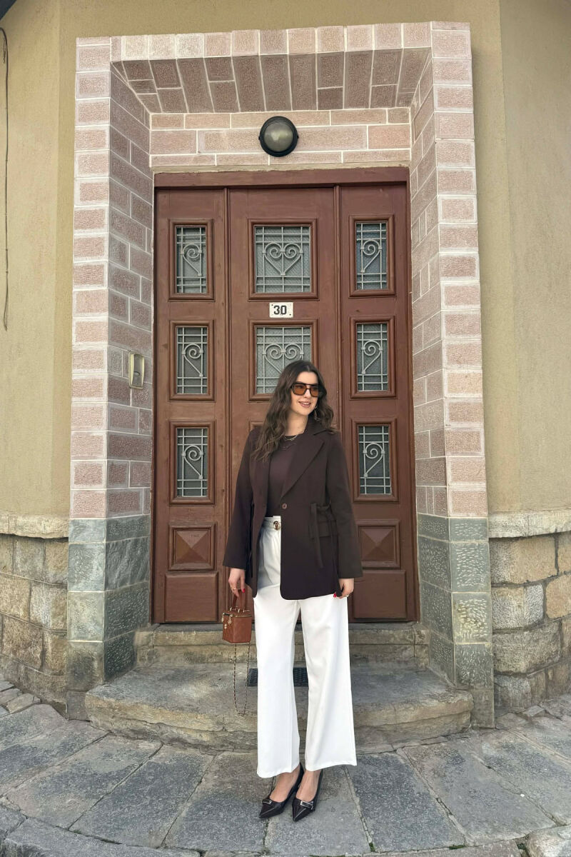 ONE COLOR BUTTONED WOMAN JACKET BROWN/KAFE - 2