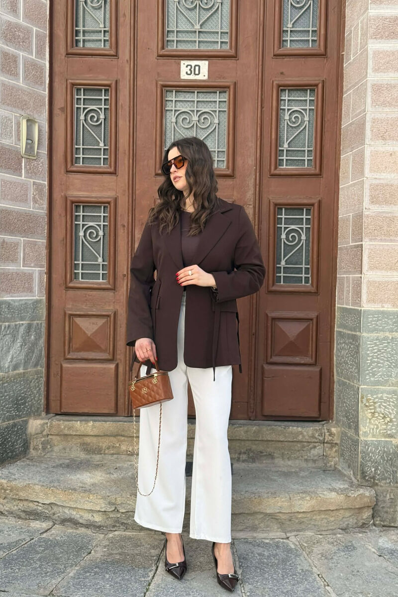 ONE COLOR BUTTONED WOMAN JACKET BROWN/KAFE - 3