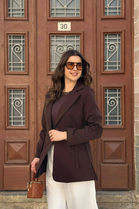 ONE COLOR BUTTONED WOMAN JACKET BROWN/KAFE - 4