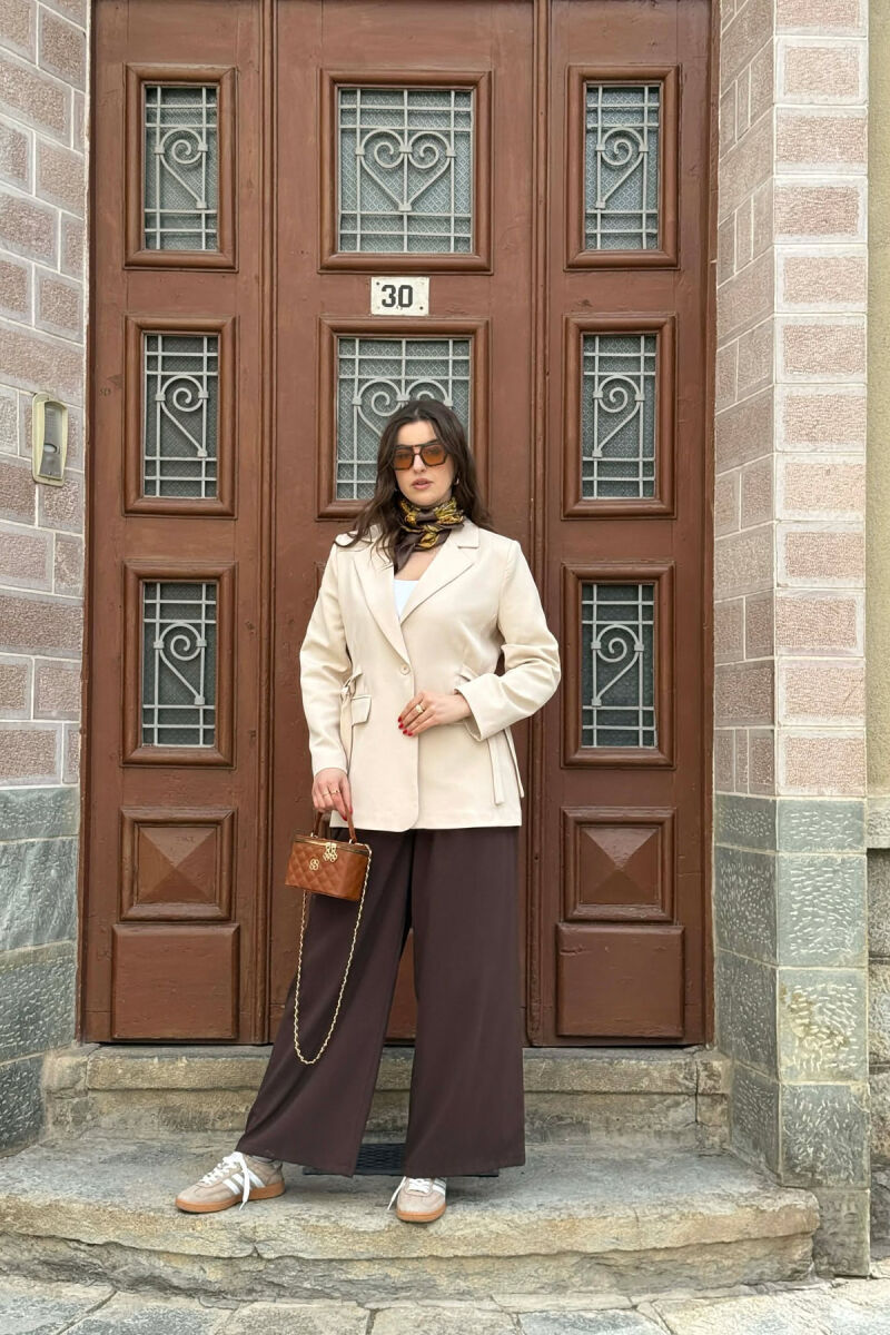 ONE COLOR BUTTONED WOMAN JACKET CREAM/KREM - 5