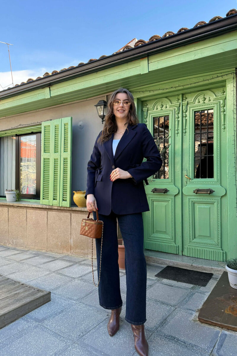 ONE COLOR BUTTONED WOMAN JACKET DARK BLUE/BEE - 5