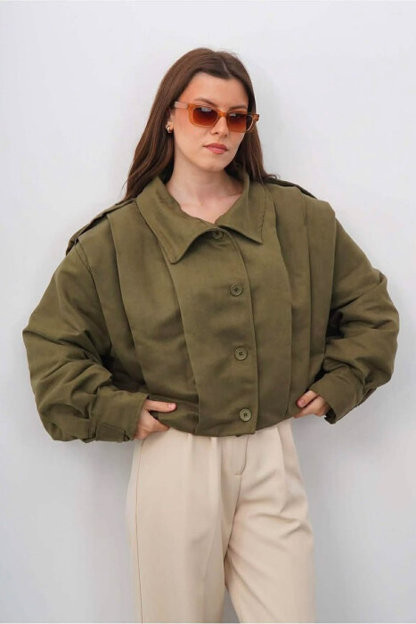 ONE COLOR BUTTONED WOMAN JACKET GREEN/JESHILE - KLAUDIO FASHION