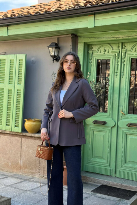 ONE COLOR BUTTONED WOMAN JACKET GREY/GRI - KLAUDIO FASHION