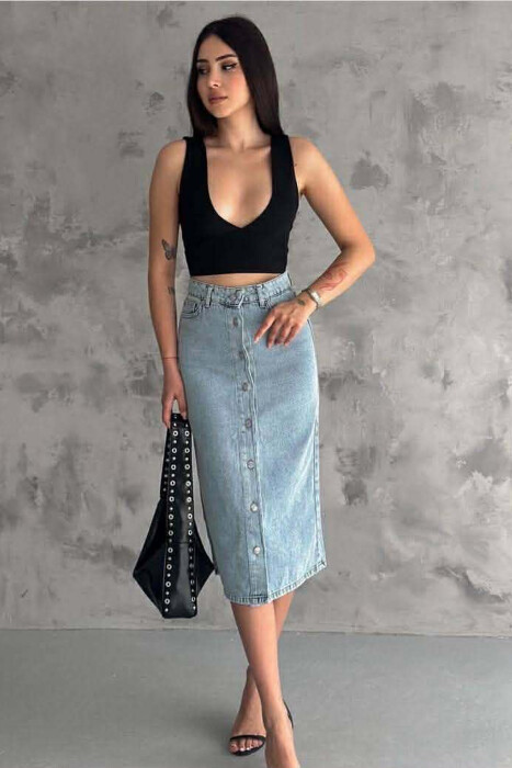 ONE COLOR BUTTONED WOMAN SKIRT BABY BLUE/BLU BY - KLAUDIO FASHION