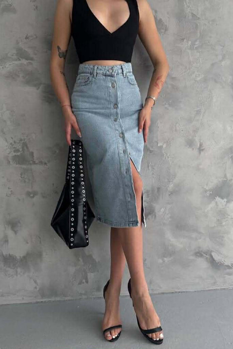 ONE COLOR BUTTONED WOMAN SKIRT BABY BLUE/BLU BY - 3