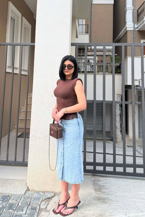 ONE COLOR BUTTONED WOMAN SKIRT BEAUBLUE/BBL - 2