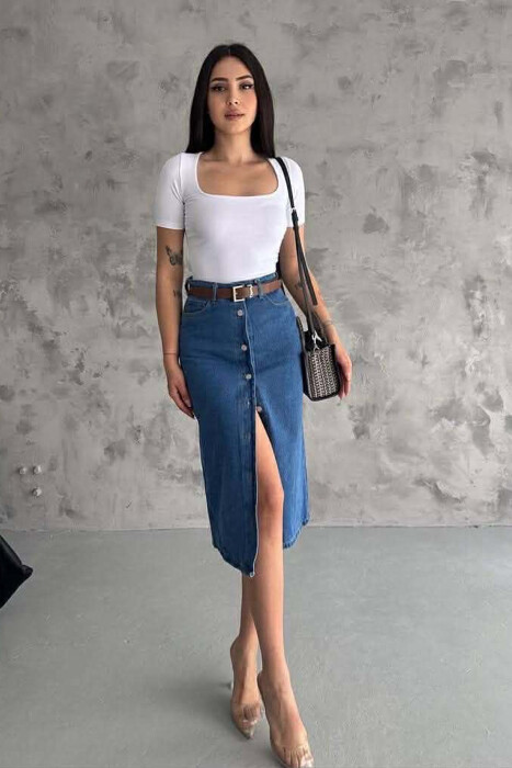 ONE COLOR BUTTONED WOMAN SKIRT BLUE/BLU - 1