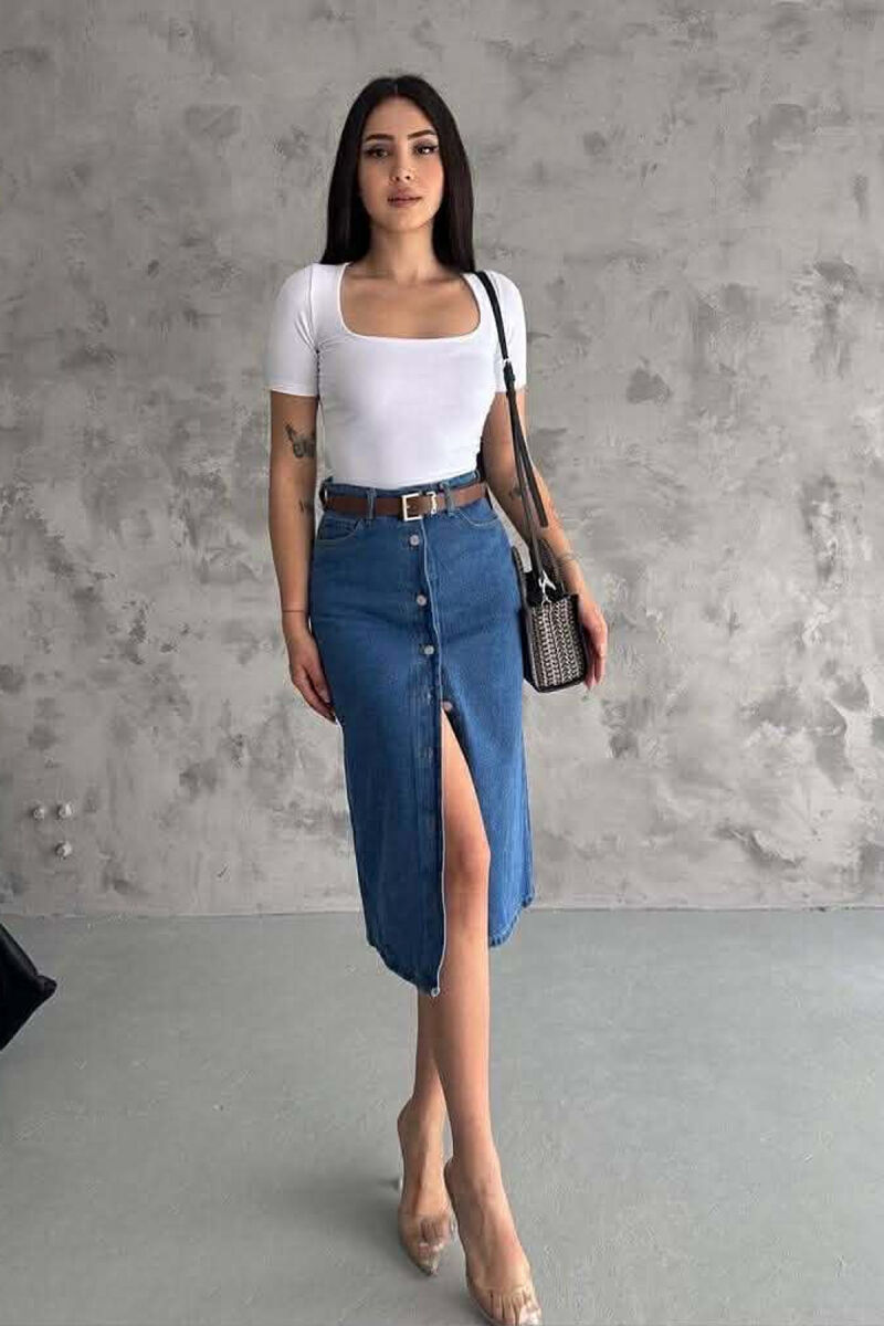 ONE COLOR BUTTONED WOMAN SKIRT BLUE/BLU - 1