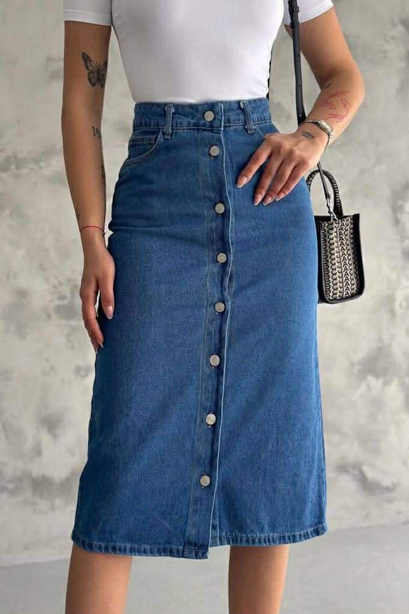 ONE COLOR BUTTONED WOMAN SKIRT BLUE/BLU - 2