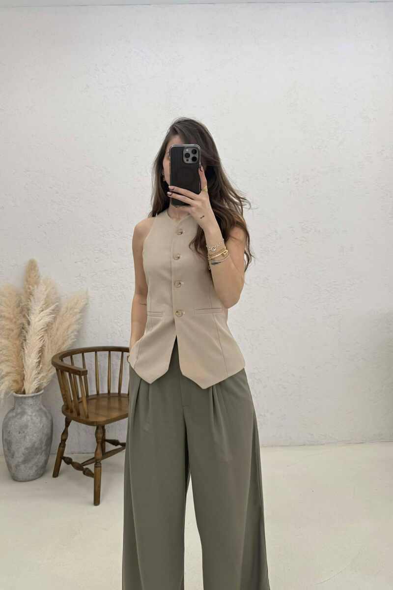 ONE COLOR BUTTONED WOMAN VEST BEIGE/BEZHE - 1