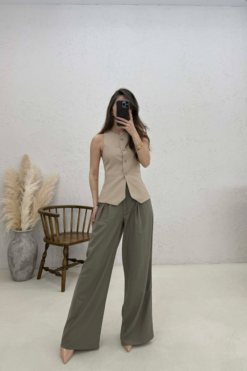 ONE COLOR BUTTONED WOMAN VEST BEIGE/BEZHE - 4