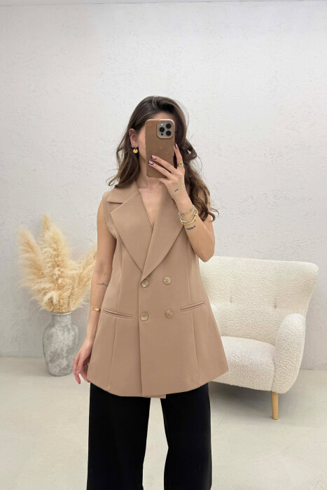 ONE COLOR BUTTONED WOMAN VEST BEIGE/BEZHE - 1