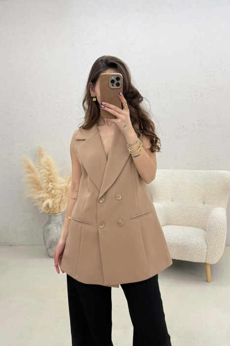 ONE COLOR BUTTONED WOMAN VEST BEIGE/BEZHE - 2