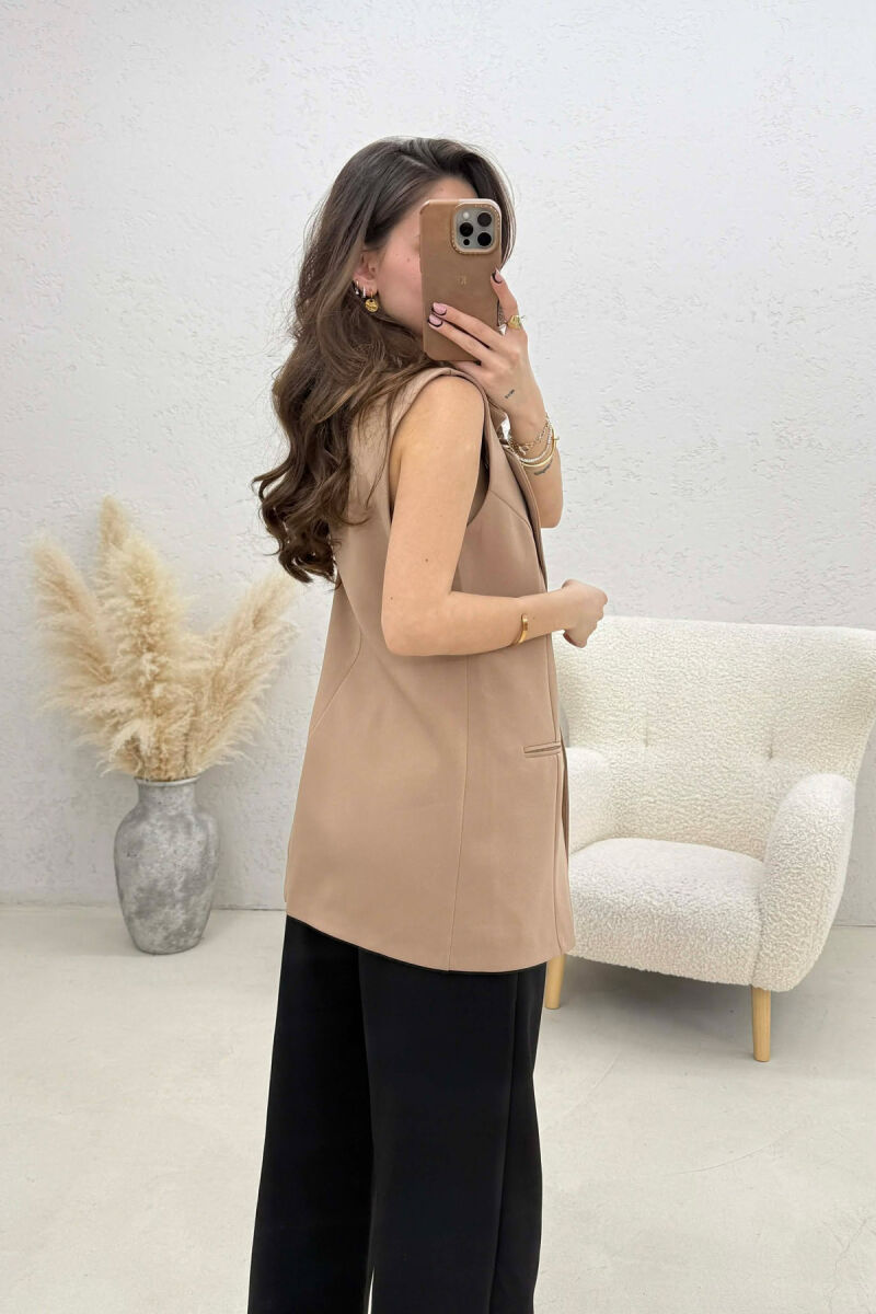 ONE COLOR BUTTONED WOMAN VEST BEIGE/BEZHE - 3