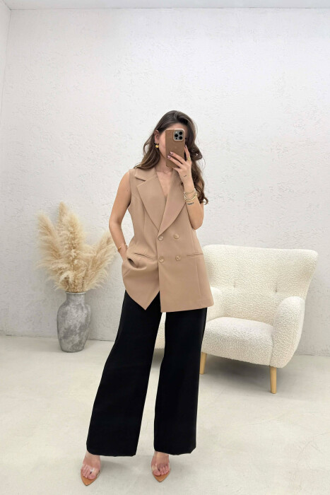 ONE COLOR BUTTONED WOMAN VEST BEIGE/BEZHE - 4