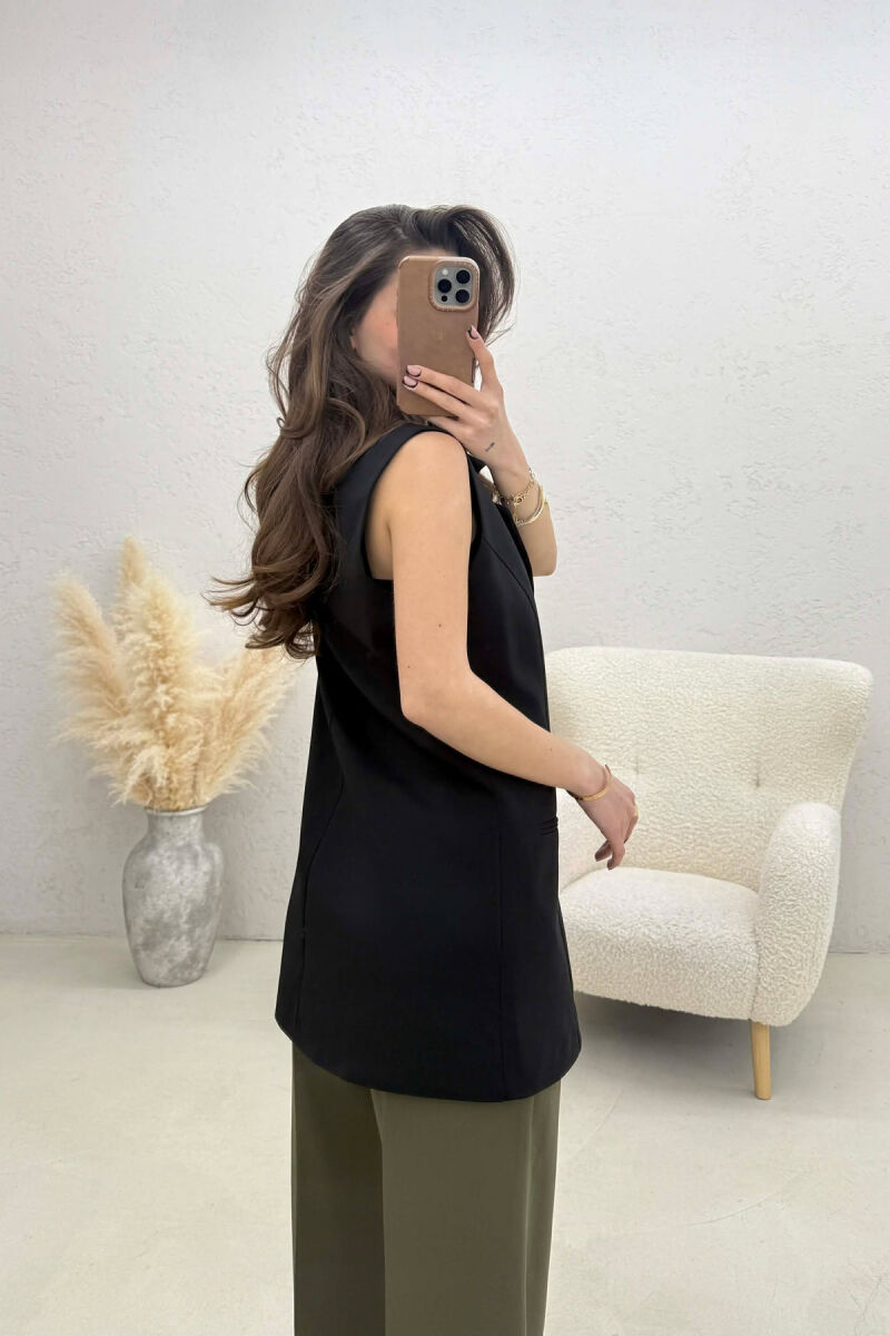 ONE COLOR BUTTONED WOMAN VEST BLACK/ E ZEZE - 4