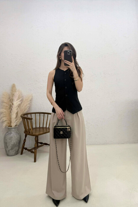 ONE COLOR BUTTONED WOMAN VEST BLACK/ E ZEZE - 2