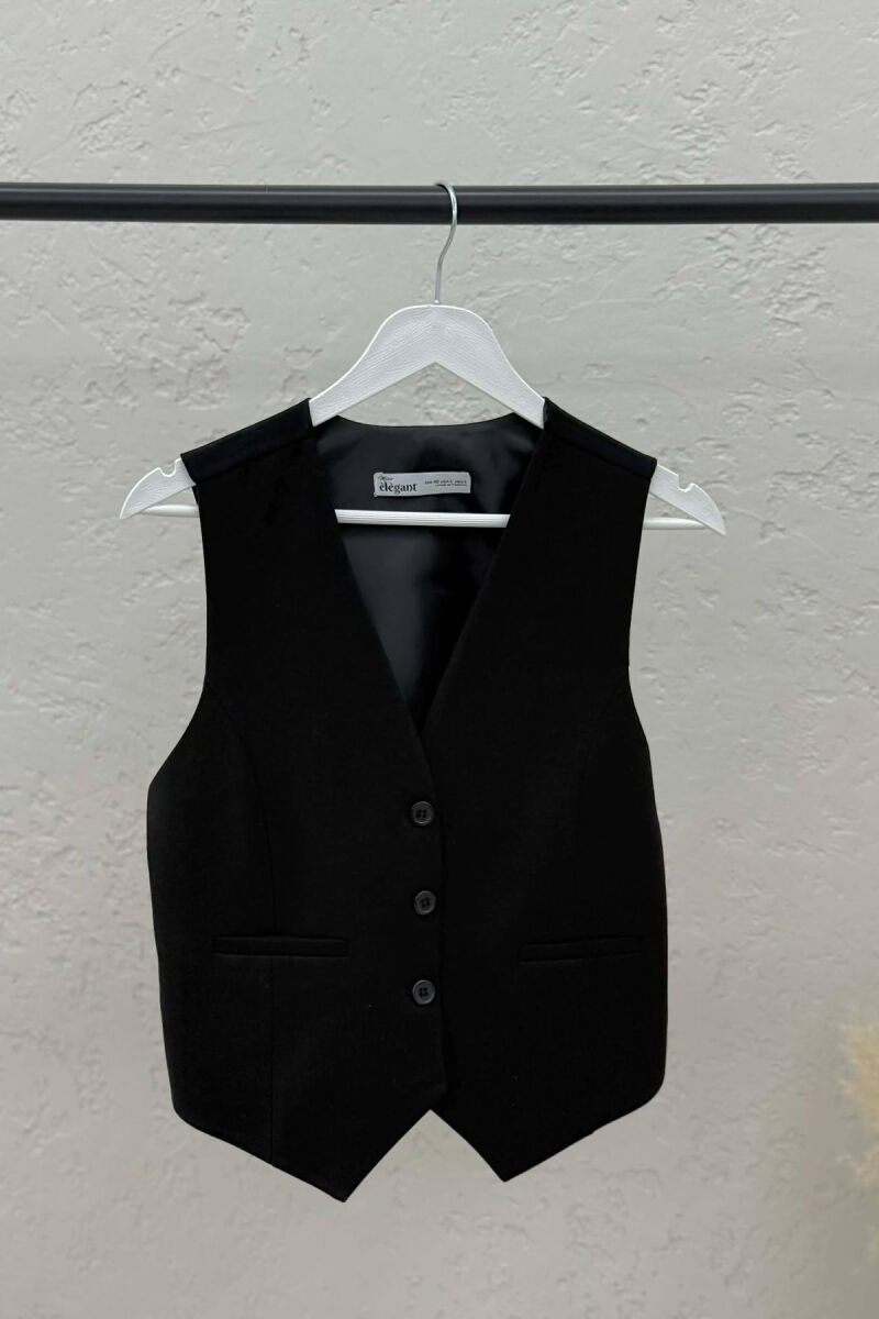 ONE COLOR BUTTONED WOMAN VEST BLACK/ E ZEZE - 1