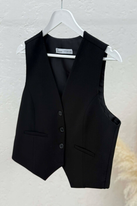 ONE COLOR BUTTONED WOMAN VEST BLACK/ E ZEZE - 2