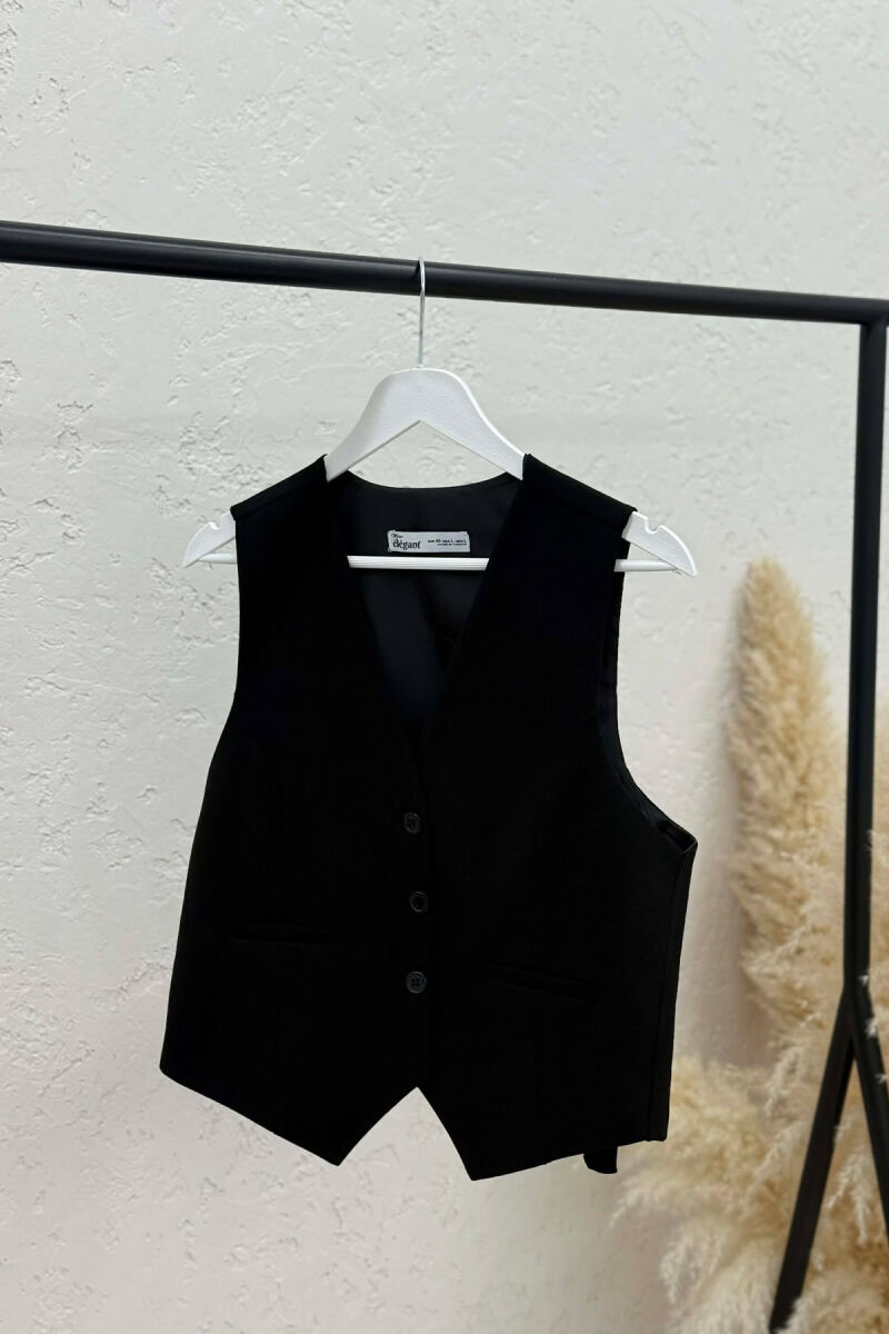 ONE COLOR BUTTONED WOMAN VEST BLACK/ E ZEZE - 4