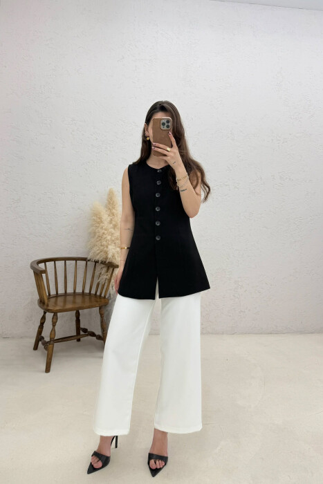 ONE COLOR BUTTONED WOMAN VEST BLACK/ E ZEZE - 