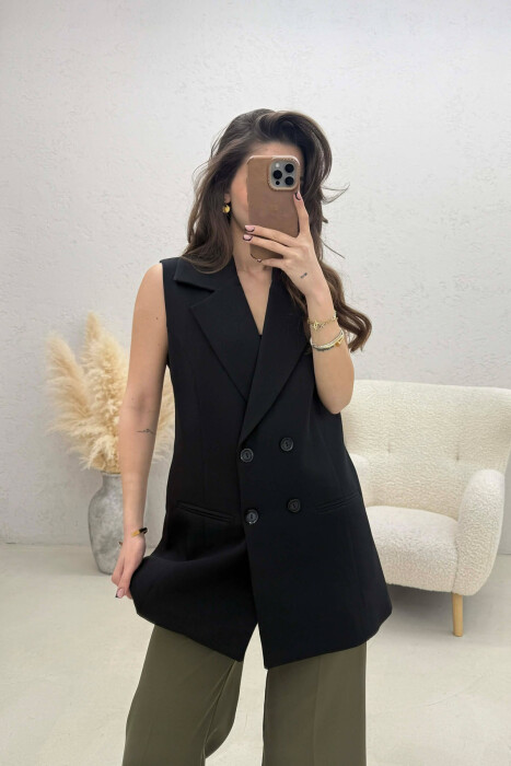 ONE COLOR BUTTONED WOMAN VEST BLACK/ E ZEZE - KLAUDIO FASHION