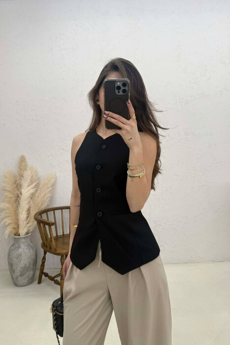 ONE COLOR BUTTONED WOMAN VEST BLACK/ E ZEZE - KLAUDIO FASHION