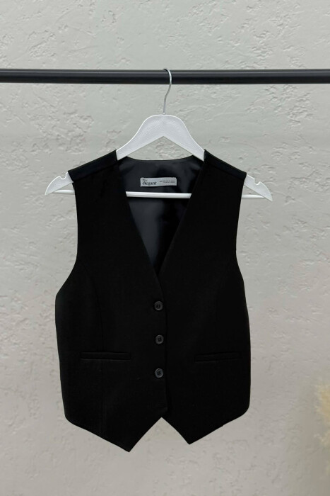 ONE COLOR BUTTONED WOMAN VEST BLACK/ E ZEZE - KLAUDIO FASHION
