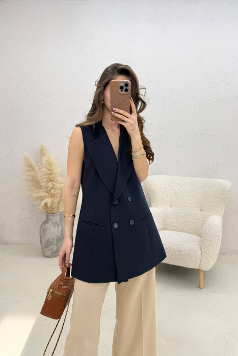 ONE COLOR BUTTONED WOMAN VEST BLUE/BLU 