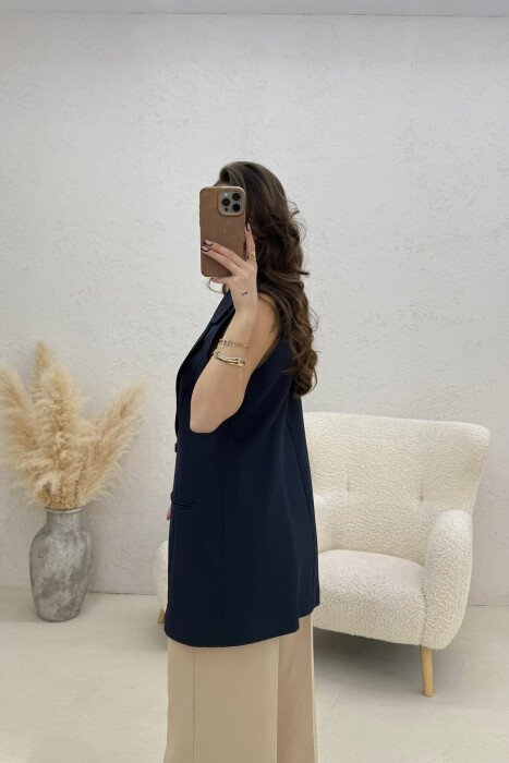 ONE COLOR BUTTONED WOMAN VEST BLUE/BLU - 3