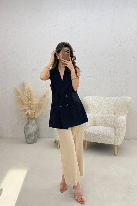 ONE COLOR BUTTONED WOMAN VEST BLUE/BLU - 4