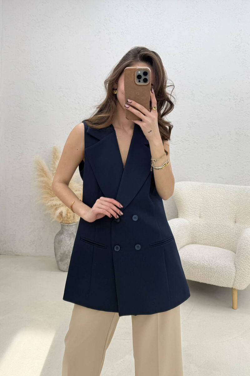 ONE COLOR BUTTONED WOMAN VEST BLUE/BLU - 5
