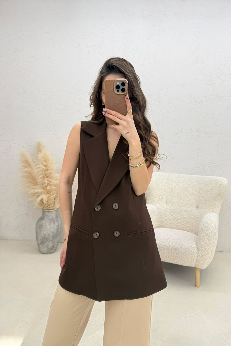 ONE COLOR BUTTONED WOMAN VEST BROWN/KAFE - 1