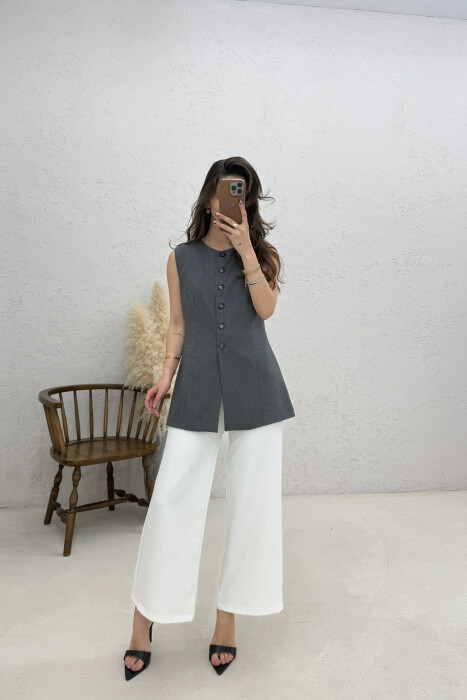 ONE COLOR BUTTONED WOMAN VEST DARK GREY/GEE - 