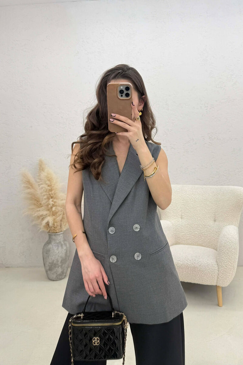 ONE COLOR BUTTONED WOMAN VEST GREY/GRI - 1