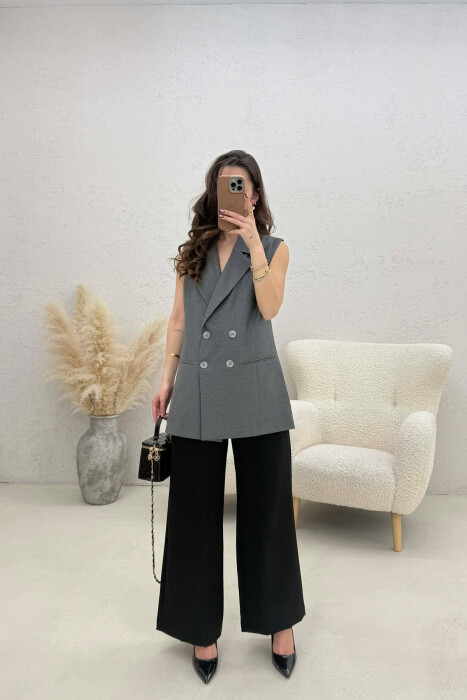 ONE COLOR BUTTONED WOMAN VEST GREY/GRI - 3