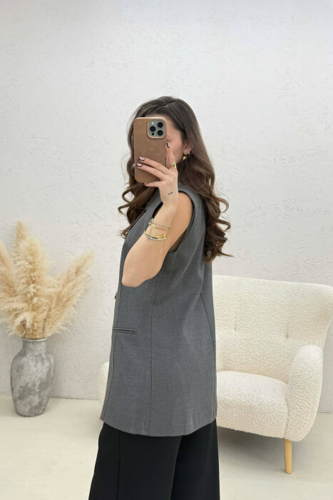 ONE COLOR BUTTONED WOMAN VEST GREY/GRI - 4