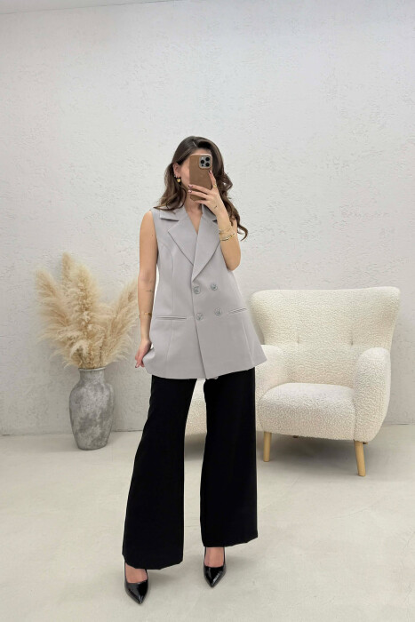 ONE COLOR BUTTONED WOMAN VEST LIGHT GREY/GZ - 1