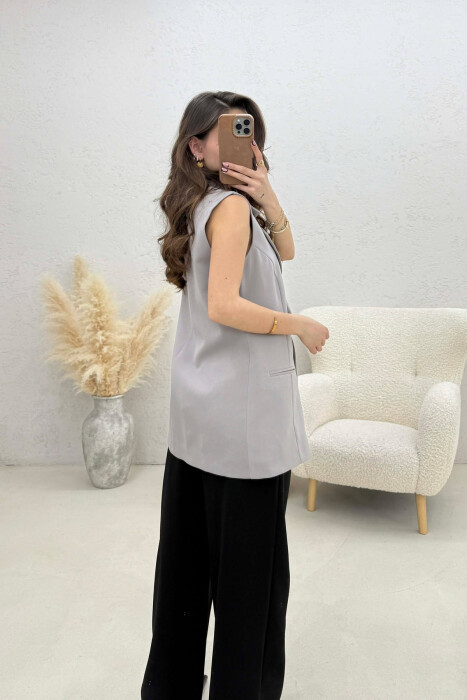 ONE COLOR BUTTONED WOMAN VEST LIGHT GREY/GZ - 4