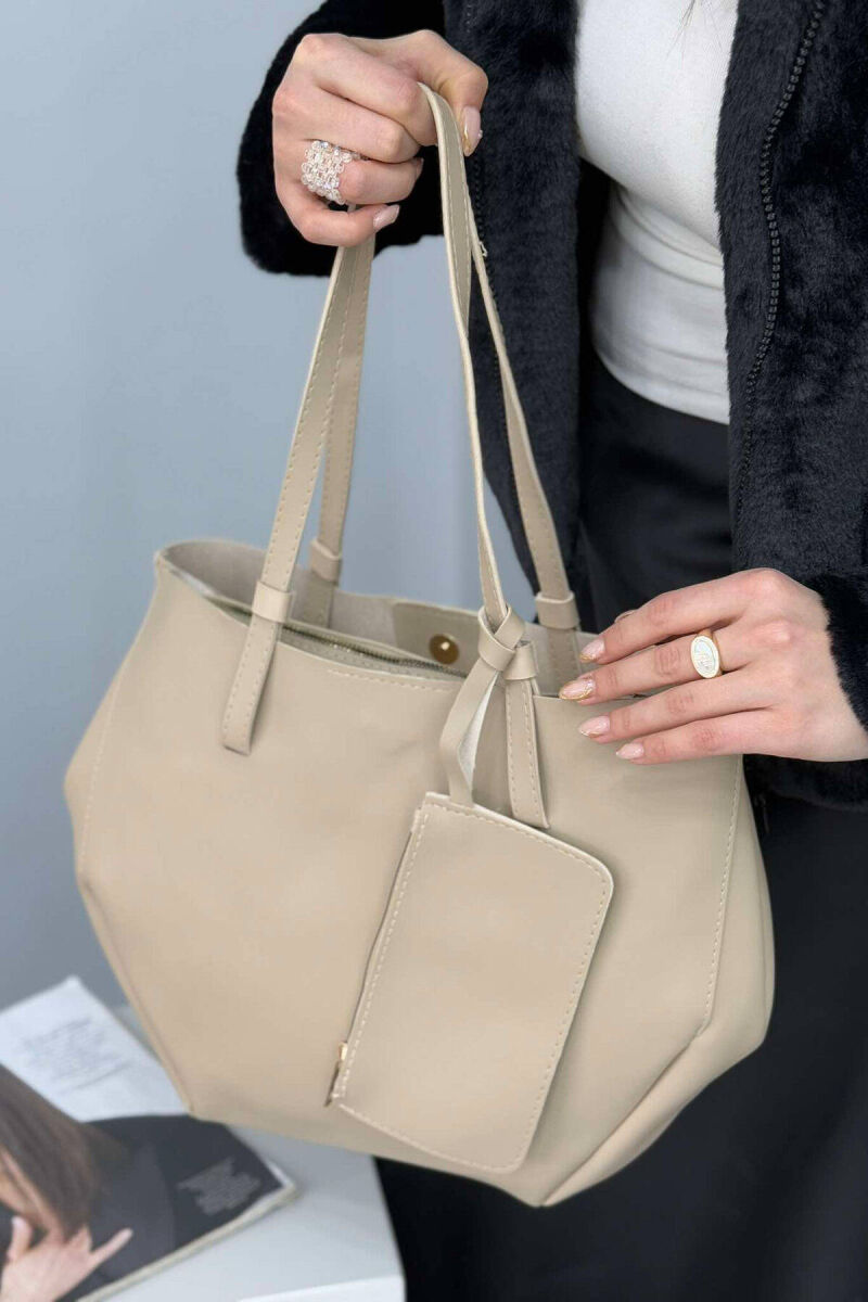 ONE COLOR BUTTONED WOMEN BAG BEIGE/BEZHE - 3