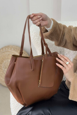 ONE COLOR BUTTONED WOMEN BAG BROWN/KAFE 